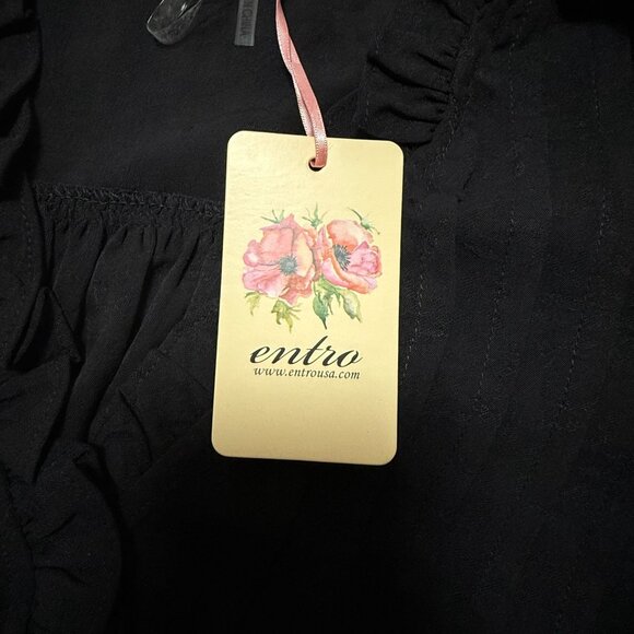 NWT Entro Black Ruffle Sleeve Pleated Tunic Top Women's Size Medium - Picture 7 of 10